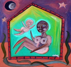 Vintage The House - Mother & Child Figurative Abstract 
