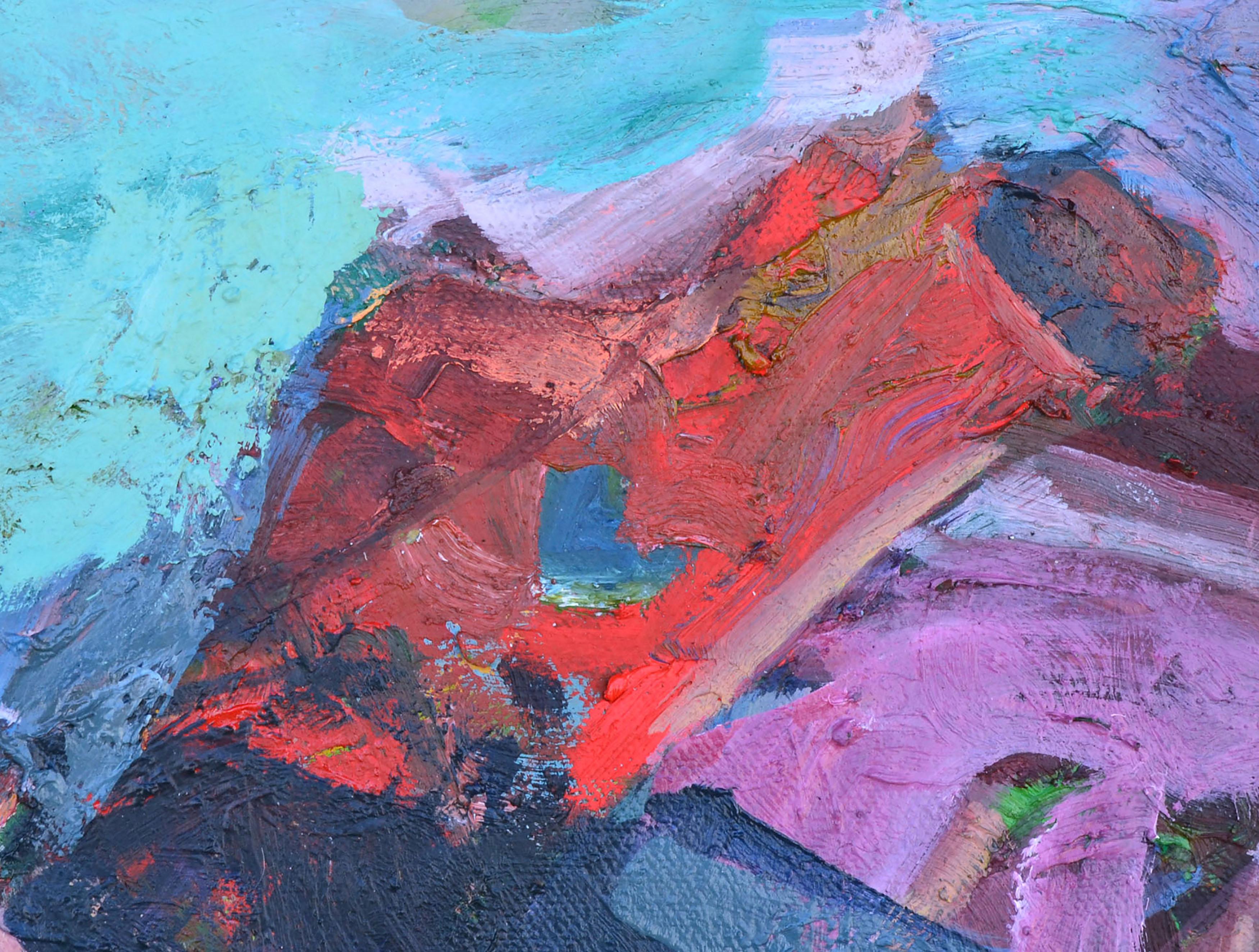 Vibrante costa - Paisaje abstracto impresionista al óleo sobre lienzo - Painting Impresionista abstracto de Kristin Cohen