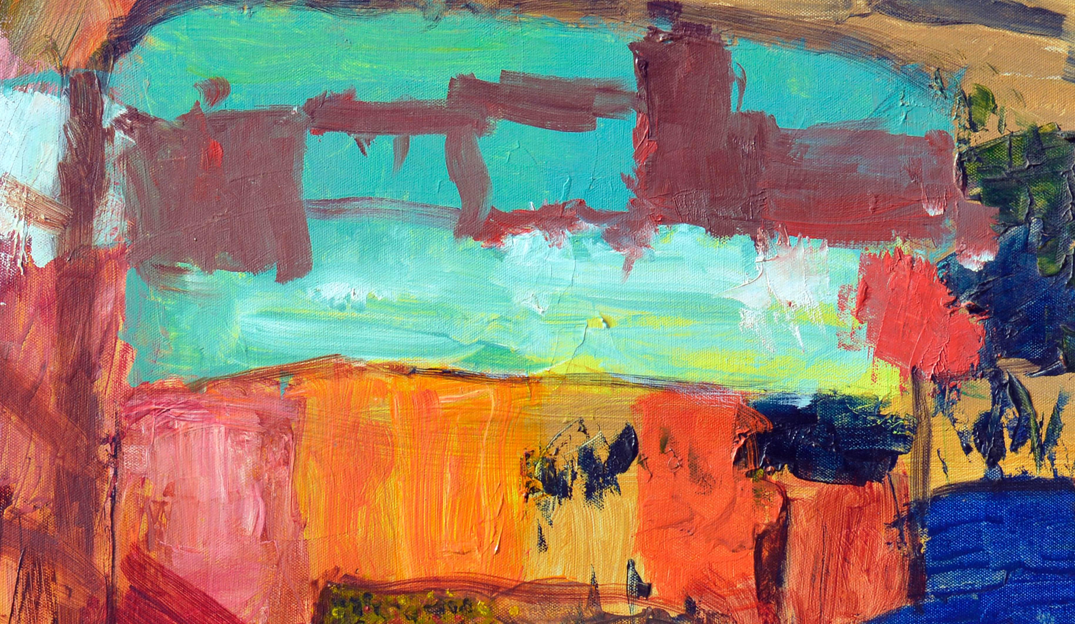 Composizione astratta vintage - Scuola di San Francisco in olio su tela

Un audace dipinto espressionista astratto della Scuola di San Francisco dell'artista Kristin Cohen (americana, nata nel 1963). I rossi, gli arancioni e i gialli brillanti