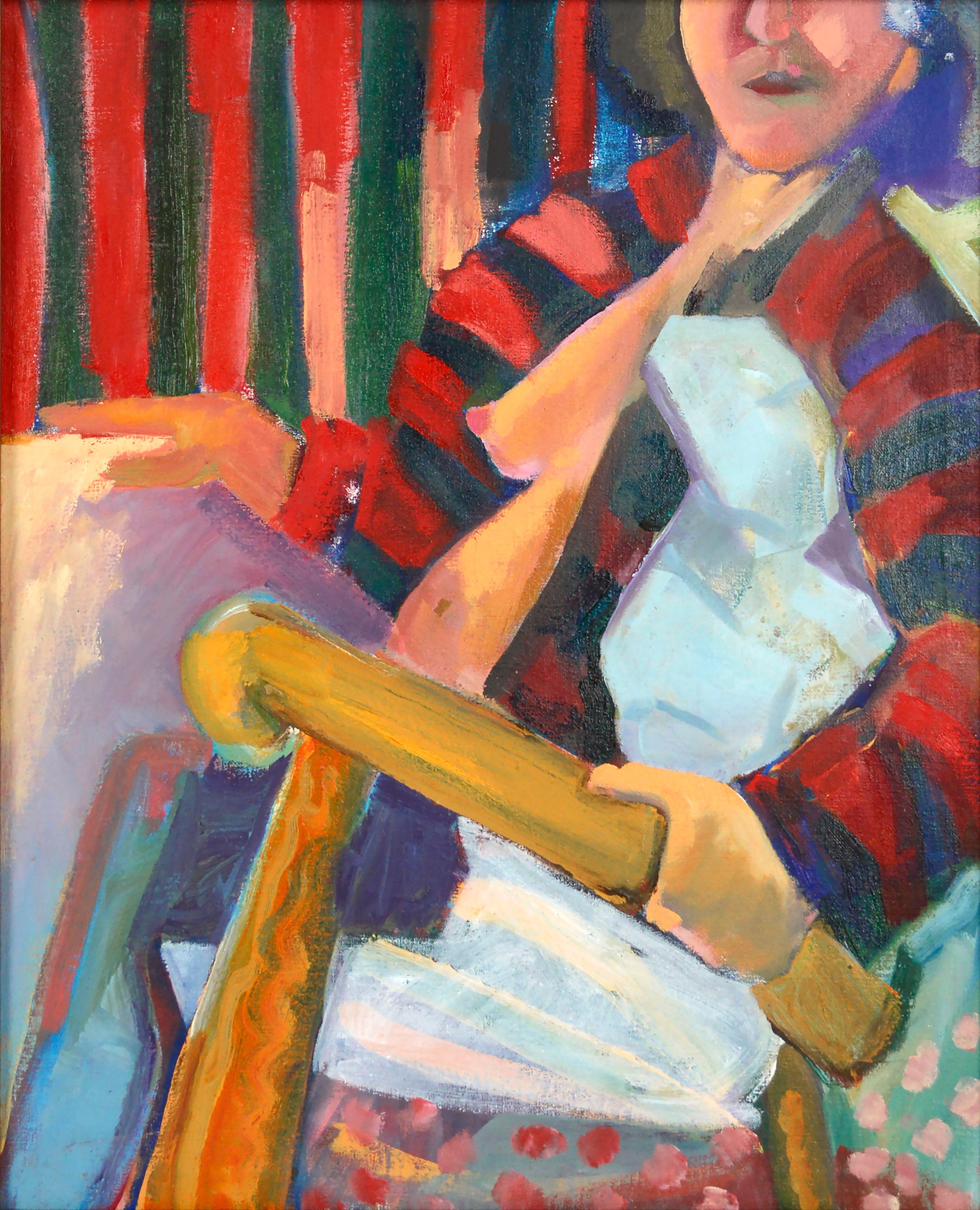 Woman in an Armchair, Modernist Bay Area Figurative with Primary Colors - Painting by Kristin Cohen