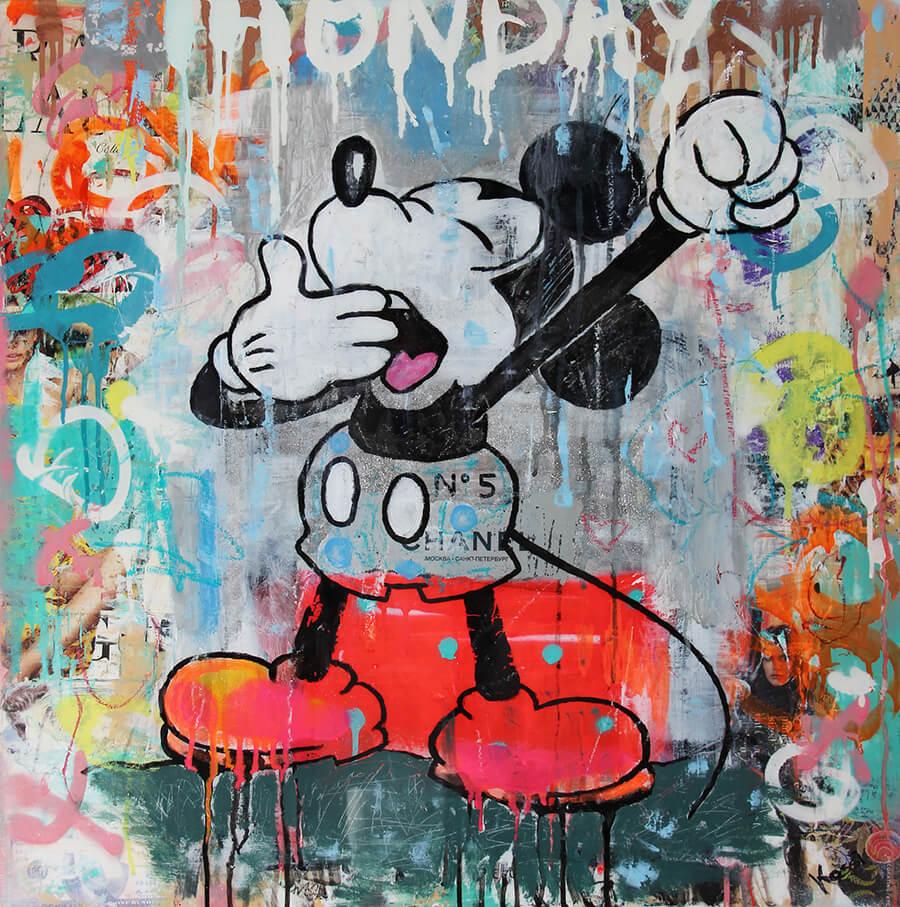 Kristin Kossi Figurative Painting - Monday Mickey - Graffiti Popart, Painting, 21st C., Cartoon, Contemporary Art