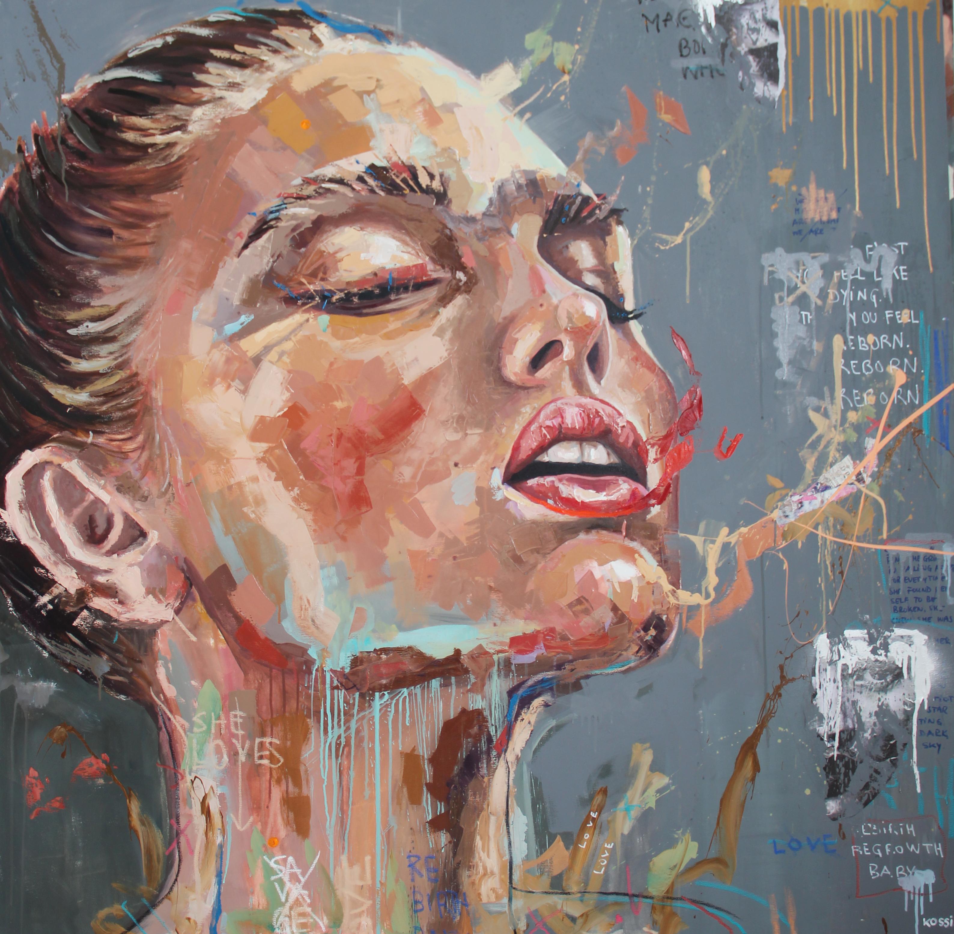 Kristin Kossi Portrait Painting - Reborn - Face, Character, Popart, expressive Painting, Woman, Contemporary Art