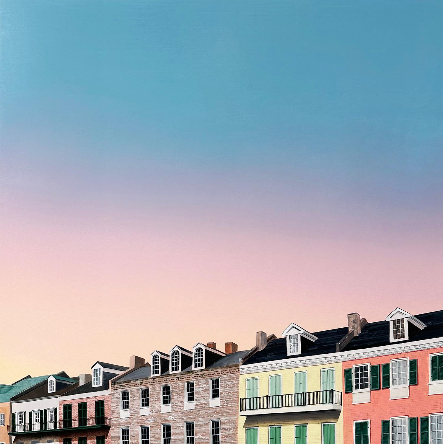 "French Quarter (Decatur St.)", de Kristin Moore, fait partie de son exposition personnelle de 2024, "Through the Bayou, Into the Garden", à la Ferrara Showman Gallery. Marquant une transition par rapport à ses travaux précédents, "French Quarter