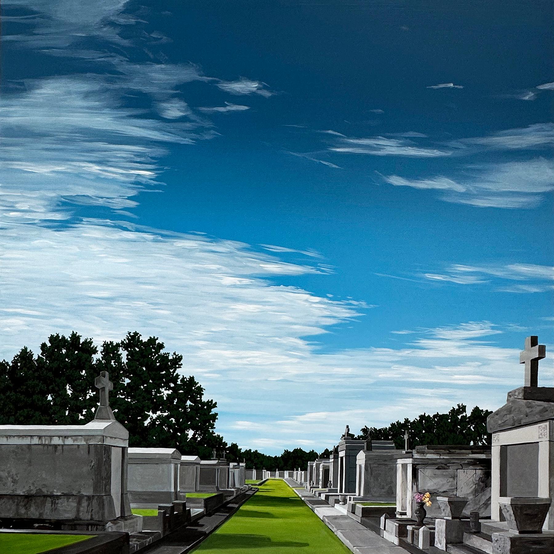 "Metairie Cemetery", by Kristin Moore, is a part of her 2024 solo exhibition, “Through the Bayou, Into the Garden”, at Ferrara Showman Gallery. Marking a transition from her previous work, "Metairie Cemetery" shows Kristin Moore directing her eye