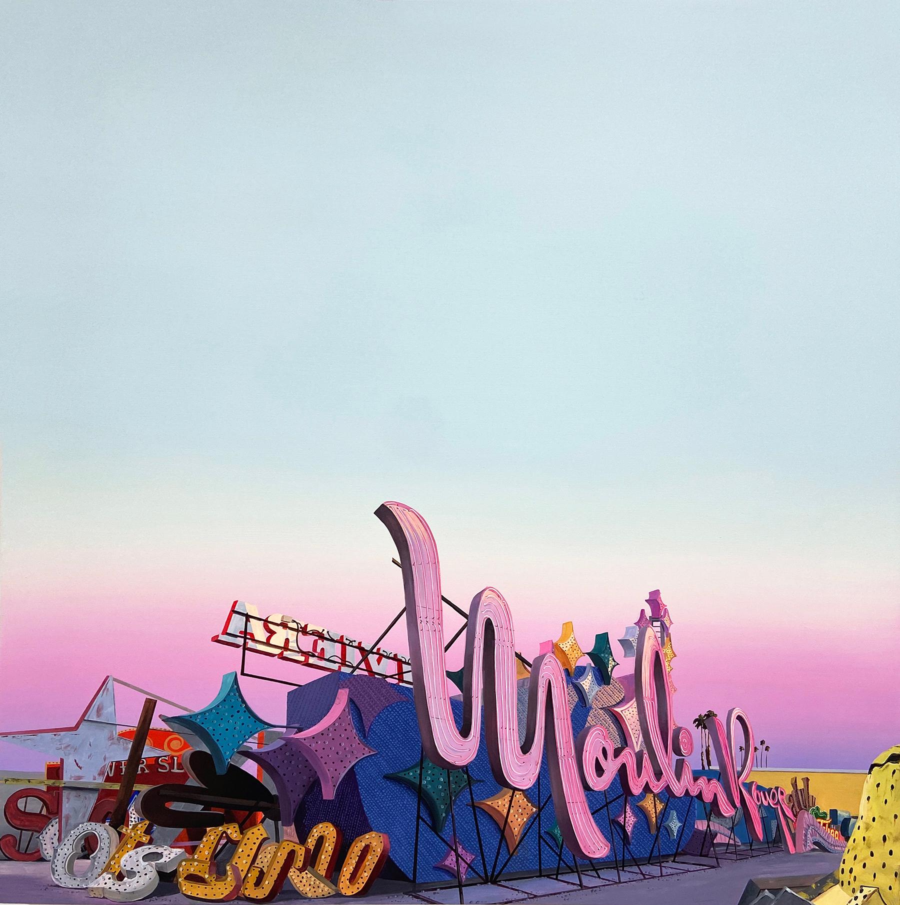 Kristin Moore Landscape Painting - Moulin Rouge (Neon Boneyard)