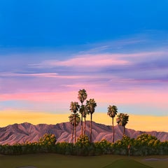 „Palm Springs Golfplatz (Sonnenuntergang)“ -- Acrylgemälde von Kristin Moore, 2024