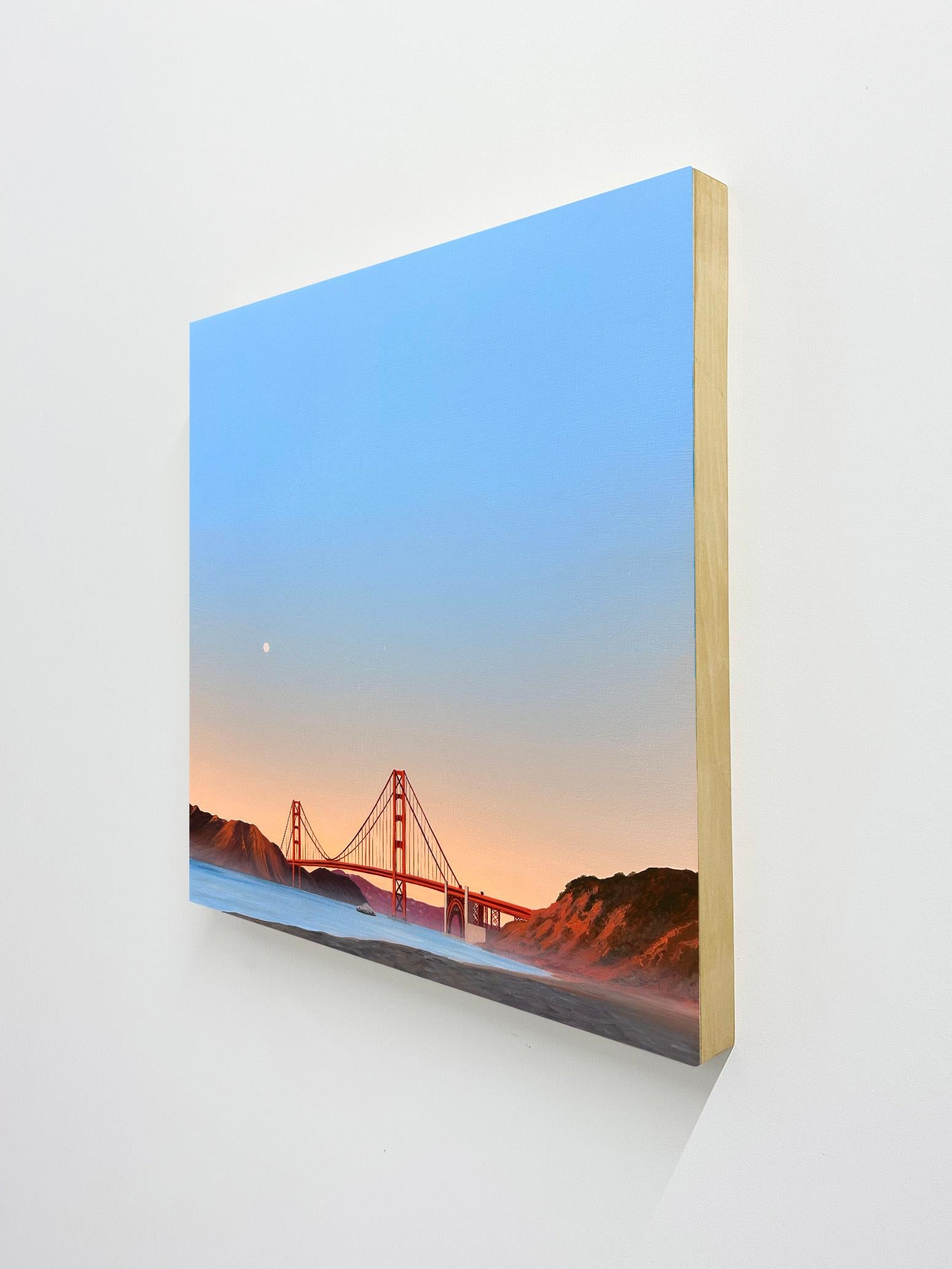 Baie de San Francisco (lever de lune) - Bleu Landscape Painting par Kristin Moore