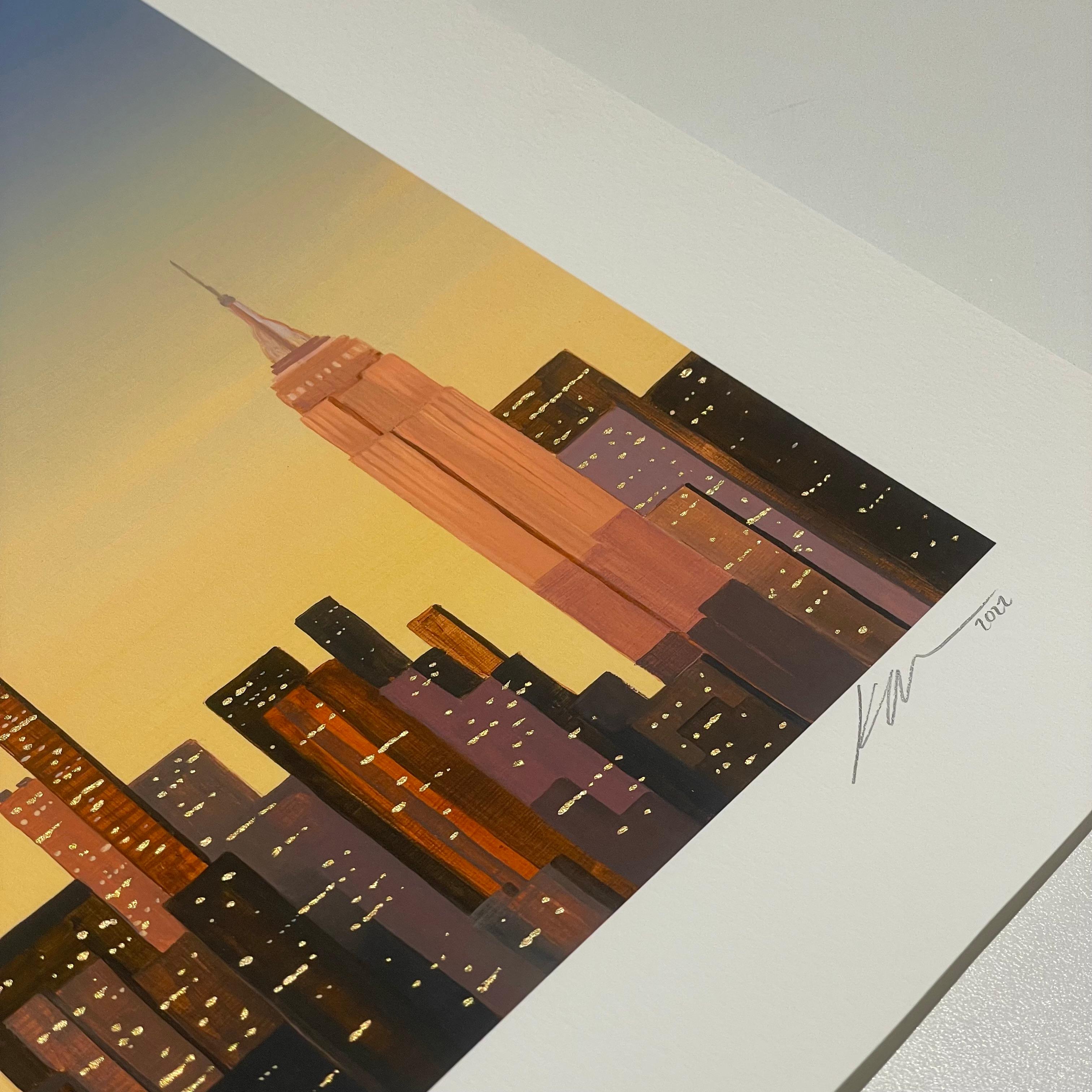 New York (Golden Hour), orné à la main - Contemporain Print par Kristin Moore