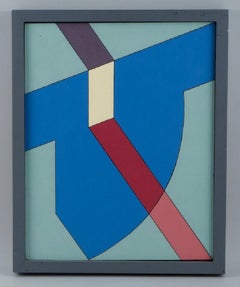 Kristin Rapp, aufgeführte schwedische Künstlerin. Öl/Platte. Komposition mit geometrischen Formen