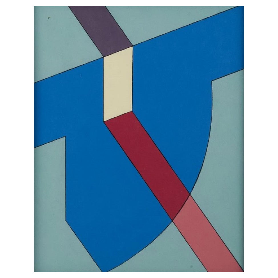 Kristin Rapp, aufgeführte schwedische Künstlerin. Öl/Platte. Komposition mit geometrischen Formen im Angebot