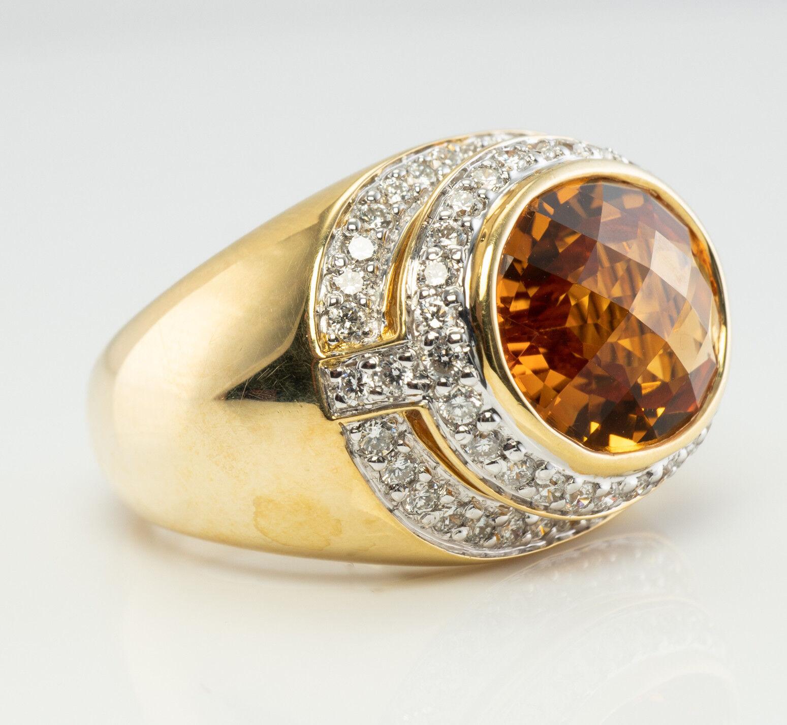 This extraordinary ring is made by New York designer Kristina. The ring is crafted in solid 18K Yellow Gold and set with genuine Earth mined Citrine and dazzling white diamonds. The center checkerboard cut Citrine measures 13mm x 10mm (5.45 carats).