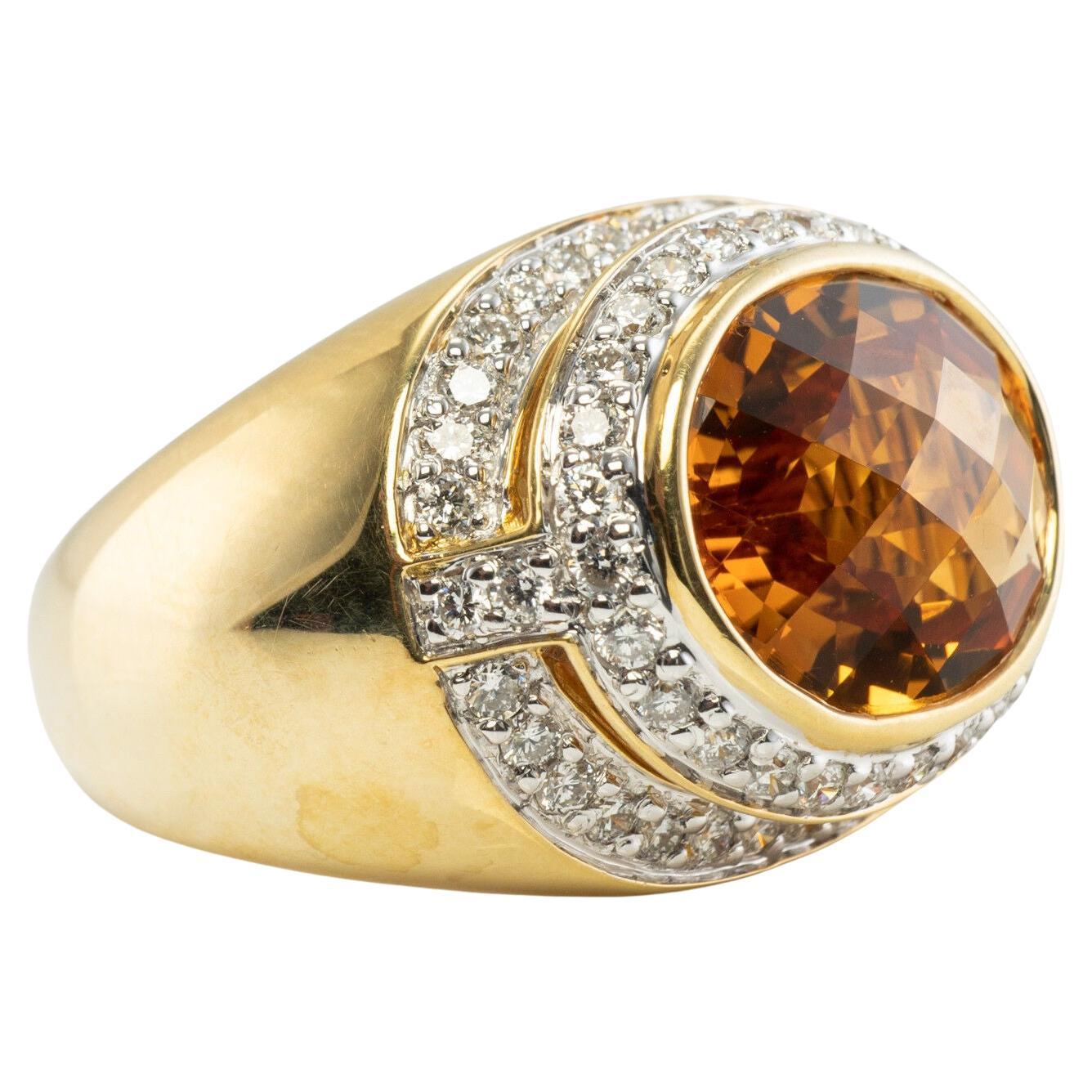 Kristina Diamond Citrine Ring 18K Gold Band For Sale