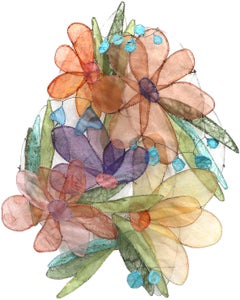 Natural / Antinatural R - Obra de Arte Escultórica Floral Colorida de Técnica Mixta
