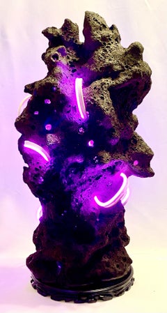 Contemporary Scholar's Stone I (black with pink light)