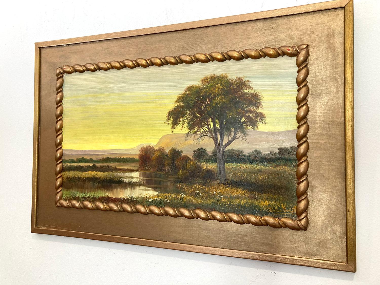 Autumn Season Wetlands, Peinture à l'huile américaine de rêve - Paysage sur panneau en vente 6