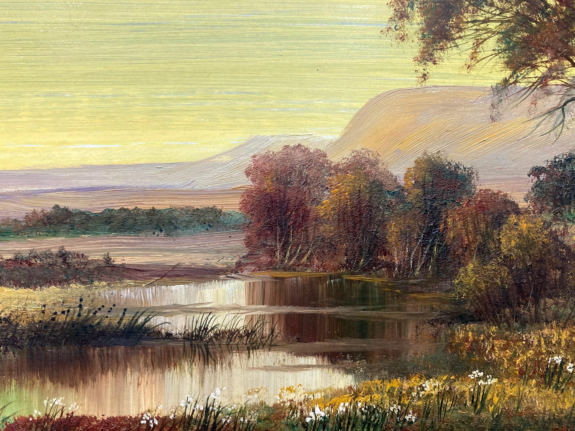 Autumn Season Wetlands, Peinture à l'huile américaine de rêve - Paysage sur panneau - Réalisme américain Painting par Kristina Nemethy