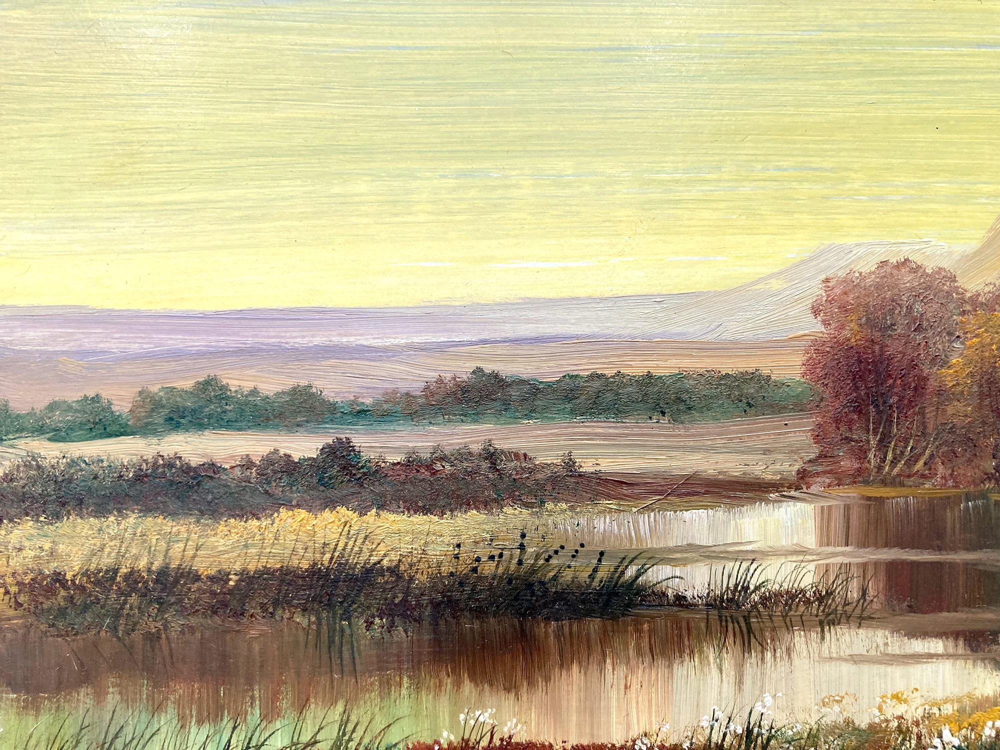 Autumn Season Wetlands, Peinture à l'huile américaine de rêve - Paysage sur panneau - Marron Landscape Painting par Kristina Nemethy