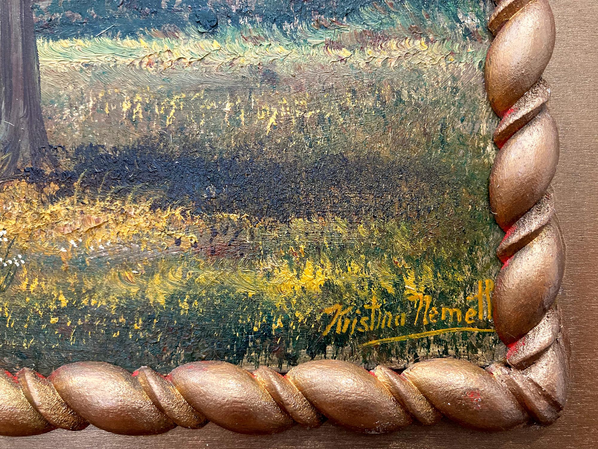 Autumn Season Wetlands, Peinture à l'huile américaine de rêve - Paysage sur panneau en vente 3