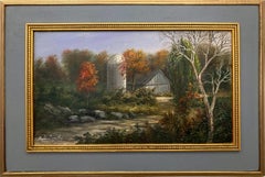 "Old Barn in Middletown N.Y." American Oil Painting on Board Miniature Details