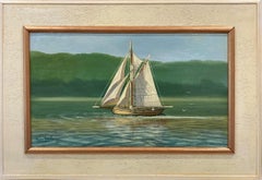 Used "Sailing Scooner" Sailing Boat American Oil Painting on Board Miniature Details