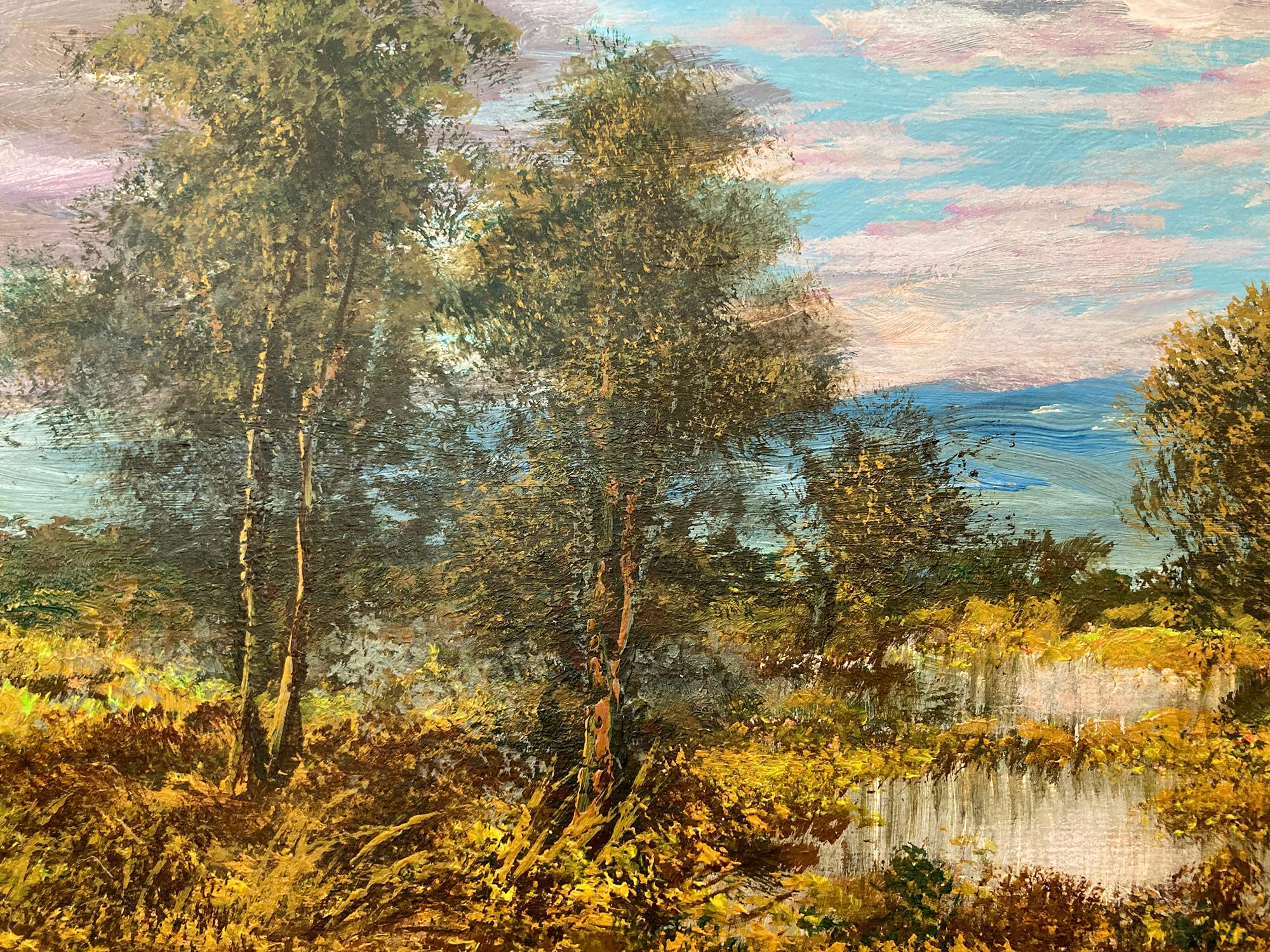 A fine depiction of an autumn season landscape of Wetlands with a beautiful reflection of sunlight hitting the water. For this wonderful depiction, Nemethy uses a fine technique which depicts the trees and colorful skyline with much grace and