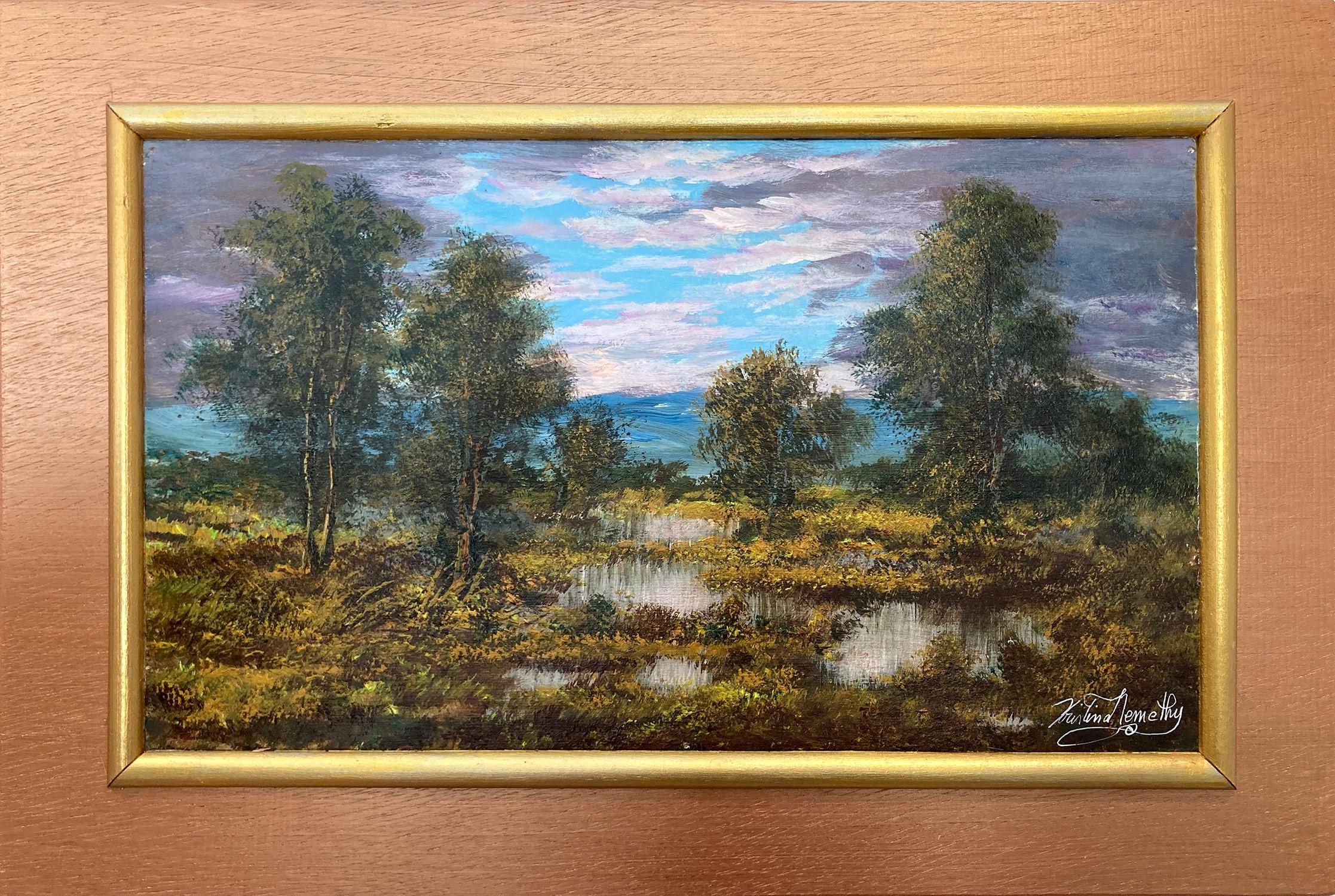 "Wet Land, Town of Minisink NY" Dreamy American Oil Painting Landscape on Board 