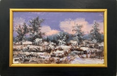 "Winter on Hill Top" American Snow Scene Oil Painting on Board Miniature Details