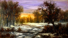 "Winter Season, Slate Hill, NY " American Landscape Oil Painting on Board Framed