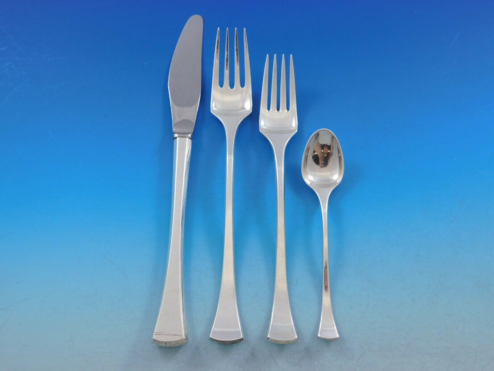 Mid-Century Modern Kristine by Hans Hansen Danish sterling silver flatware set, 41 pieces. This set includes:

8 dinner knives, long handle, 8 5/8