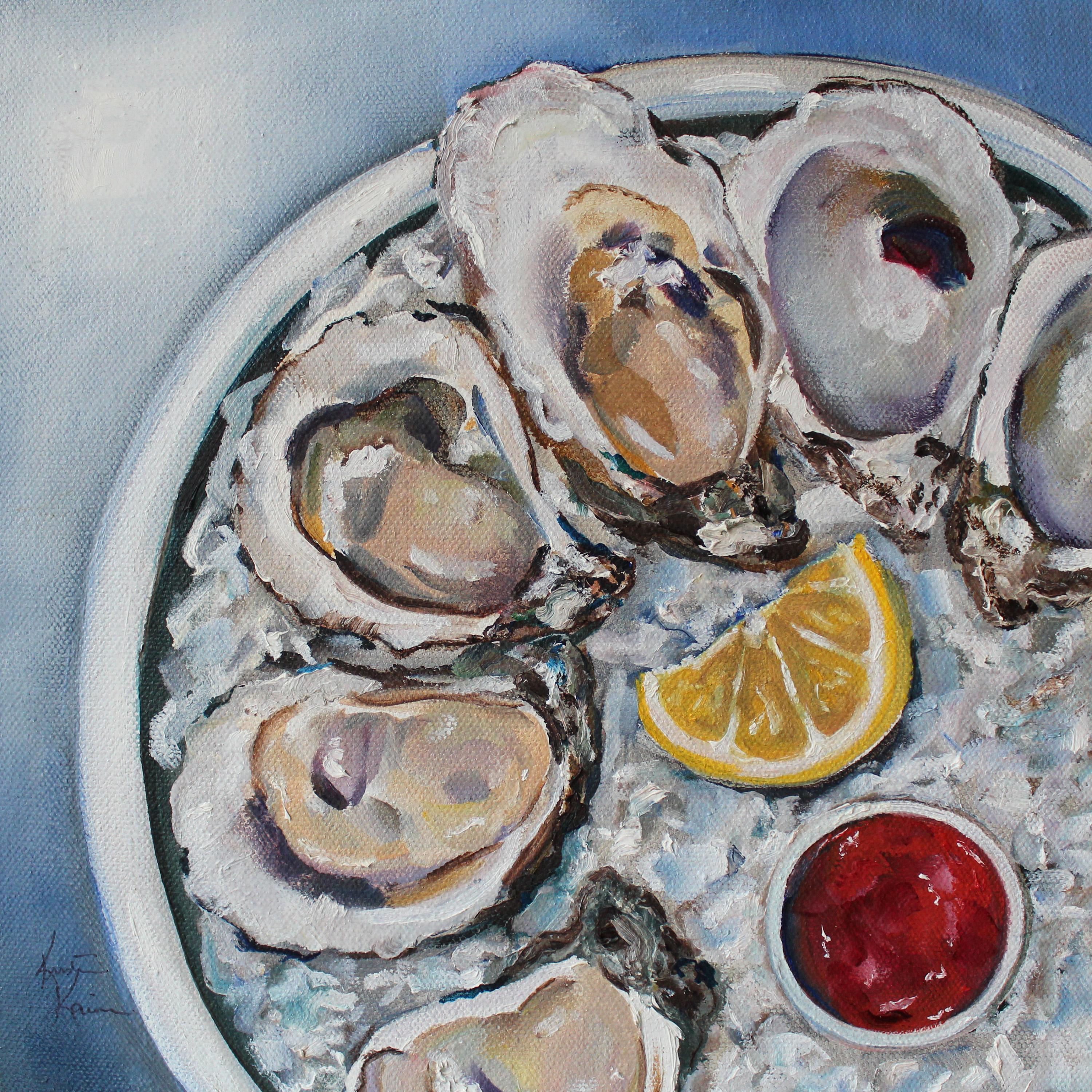 Kristine Kainer Still-Life Painting - Afternoon Oysters, Oil Painting