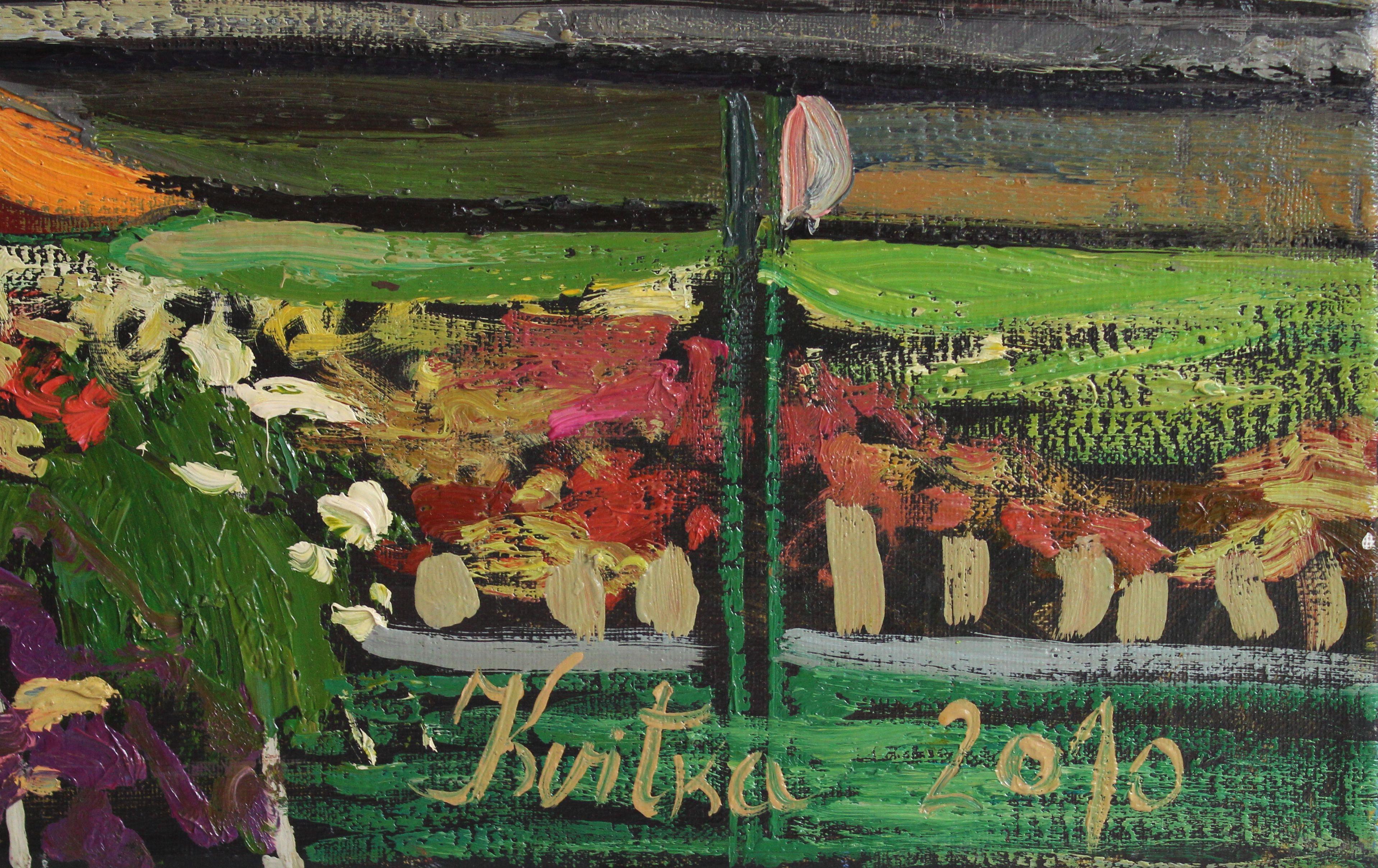 Mercato di Peters a Liepāja. 2010. Tela, olio, 50x70 cm - Landscape Painting Grigio di Kristine Kvitka