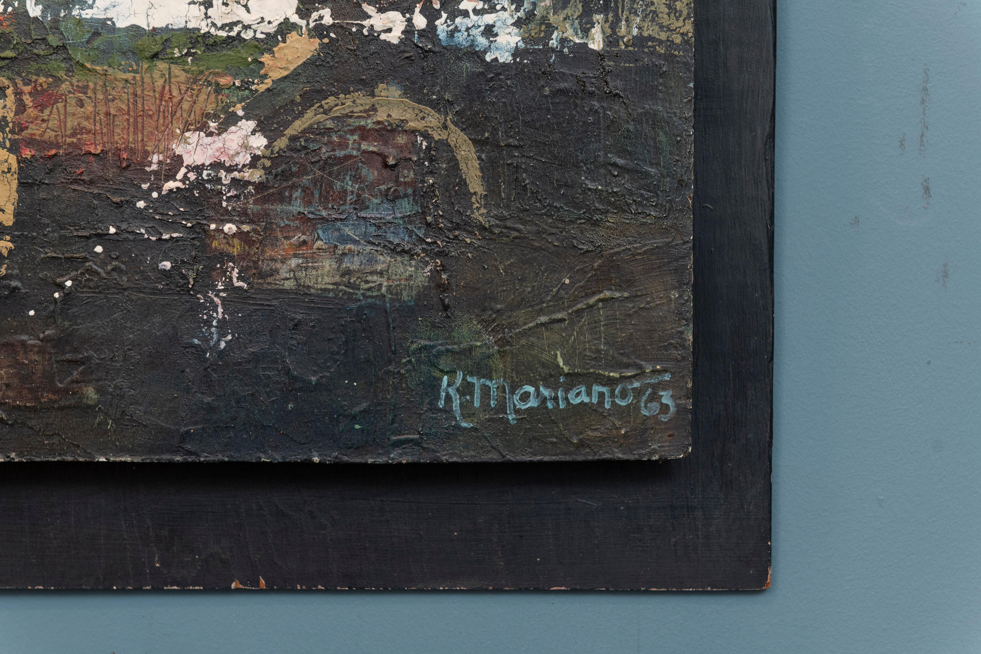 Kristine Mariano abstraktes Öl auf Karton Gemälde mit dem Titel 