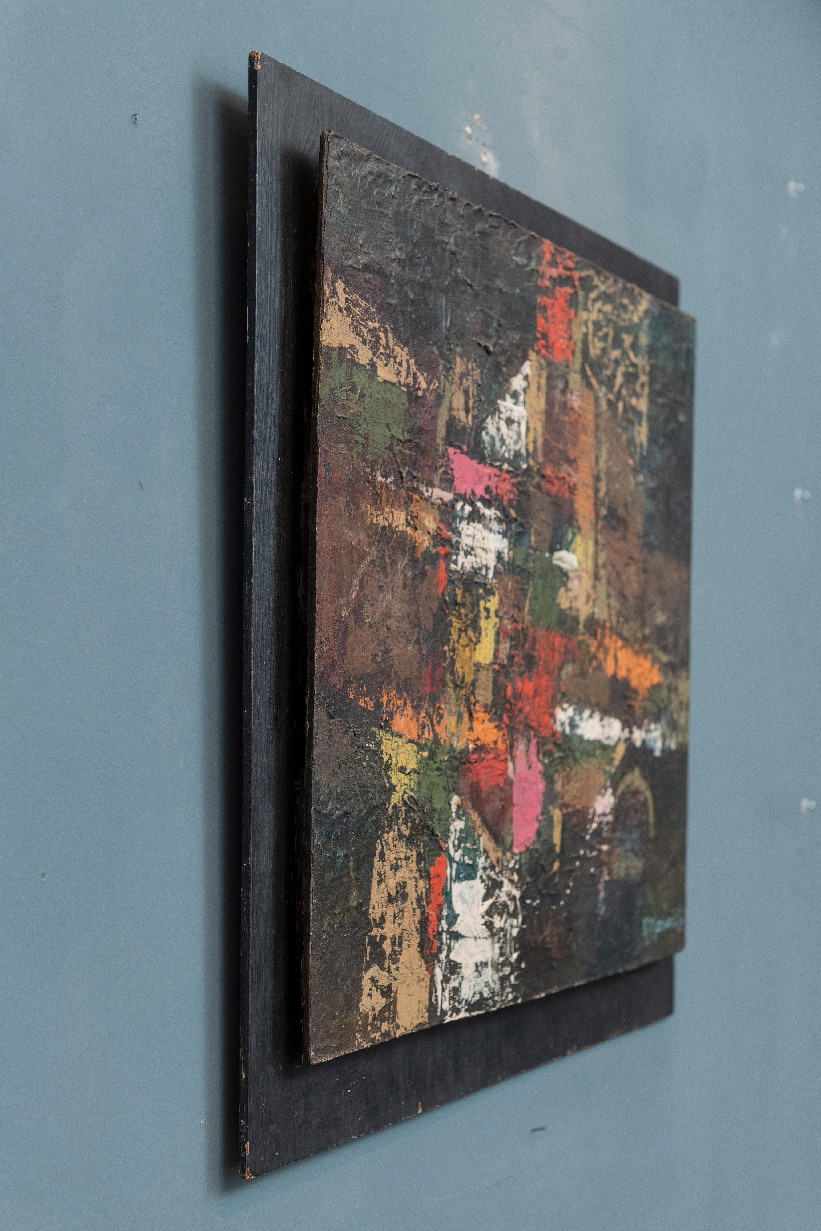 Kristine Mariano, Abstraktes Ölgemälde auf Karton, Gemälde (Mitte des 20. Jahrhunderts) im Angebot