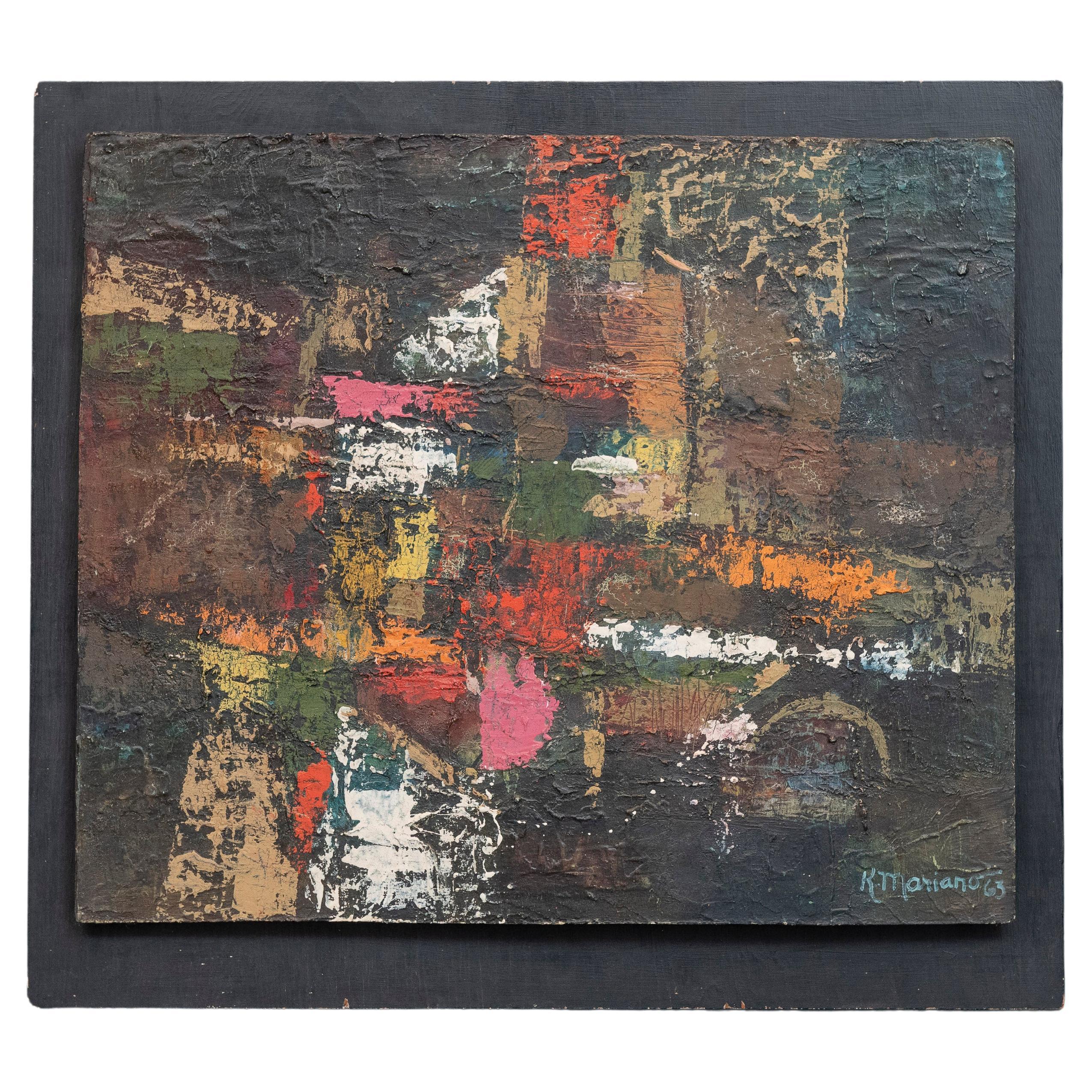 Kristine Mariano, Abstraktes Ölgemälde auf Karton, Gemälde im Angebot