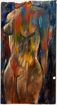 "Ambivalent" - Large Textural Contemporary Figurative Nude Artwork on Wood