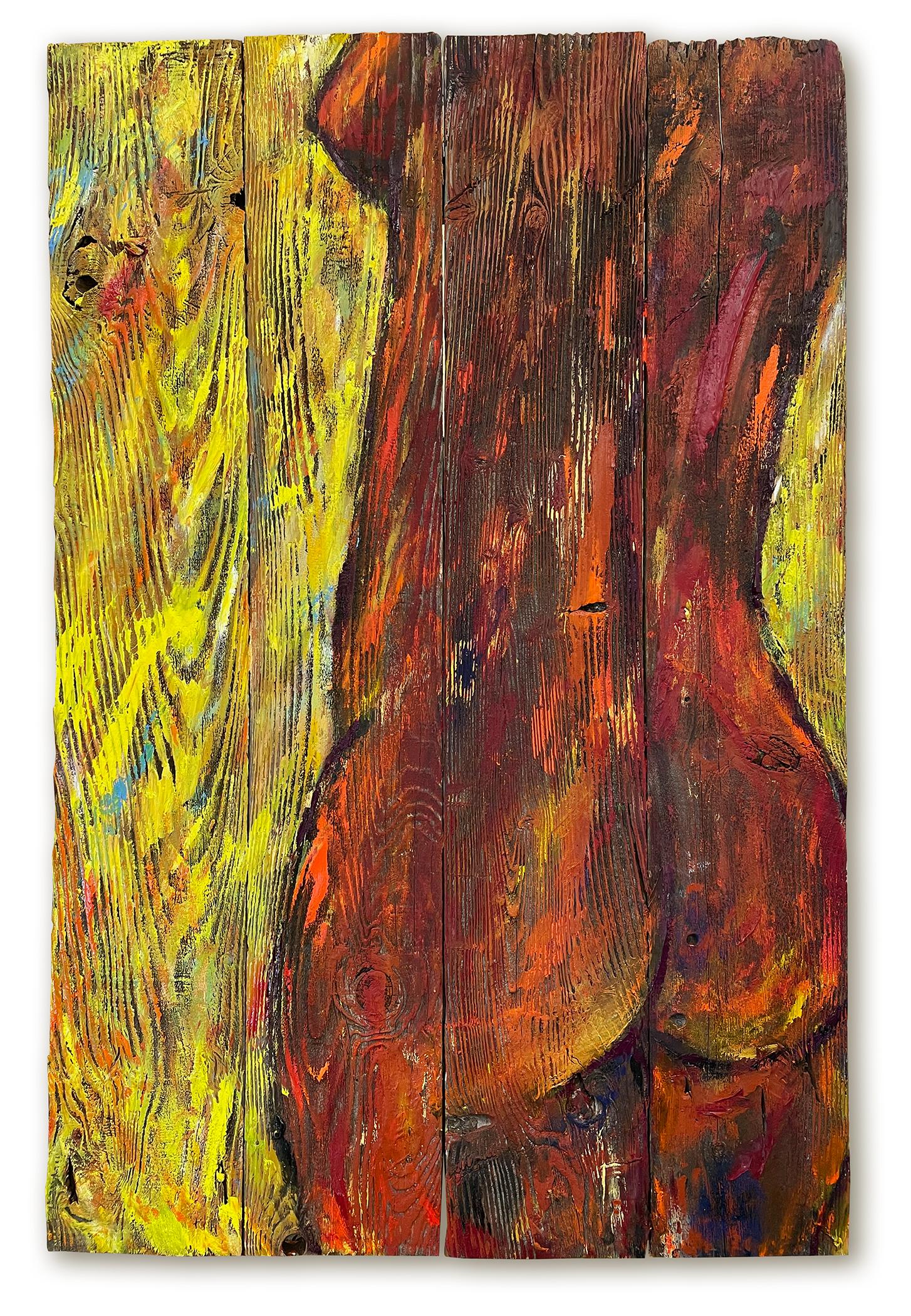 Nude Painting Kristy Chettle - 'Dances with Daffodils' - Femme nue texturée et colorée - Figuratif vibrant 