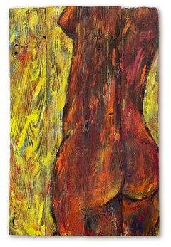 'Dances with Daffodils' - Colorful Textured Nude Woman - Vibrant Figurative 