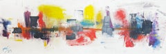 "Downtown" - Vibrant Colorful Contemporary Abstract Cityscape Oil Painting
