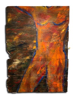 Figure of Nude Man - Large Contemporary Figurative Male Oil On Wood By Kristy