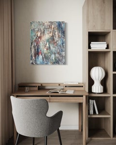 "Grace" di Kristy Chettle - Astratto contemporaneo a trama bianca, rossa e blu