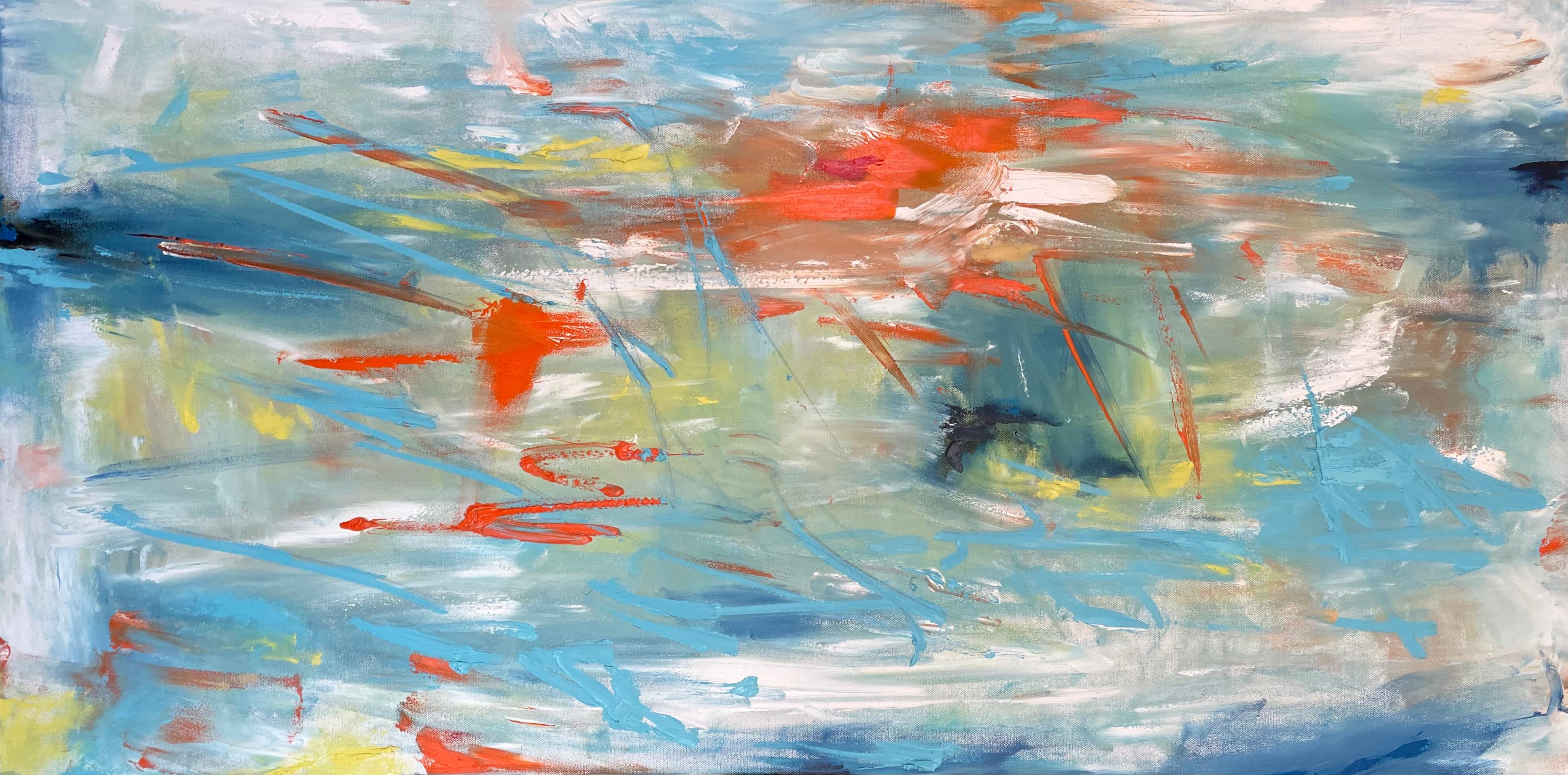 Kristy Chettle (Amerikanerin, geboren 1968)
"Koi-Teich" 2024
Ölfarbe, Leinwand, Keilrahmen
Der Künstler signierte die Rückseite des Gemäldes.

In Koi Pond löst Kristy Chettle die Grenzen der Form auf und zieht den Betrachter in einen treibenden