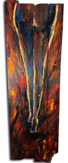 « Long Legs », huile sur bois de récupération par Kristy