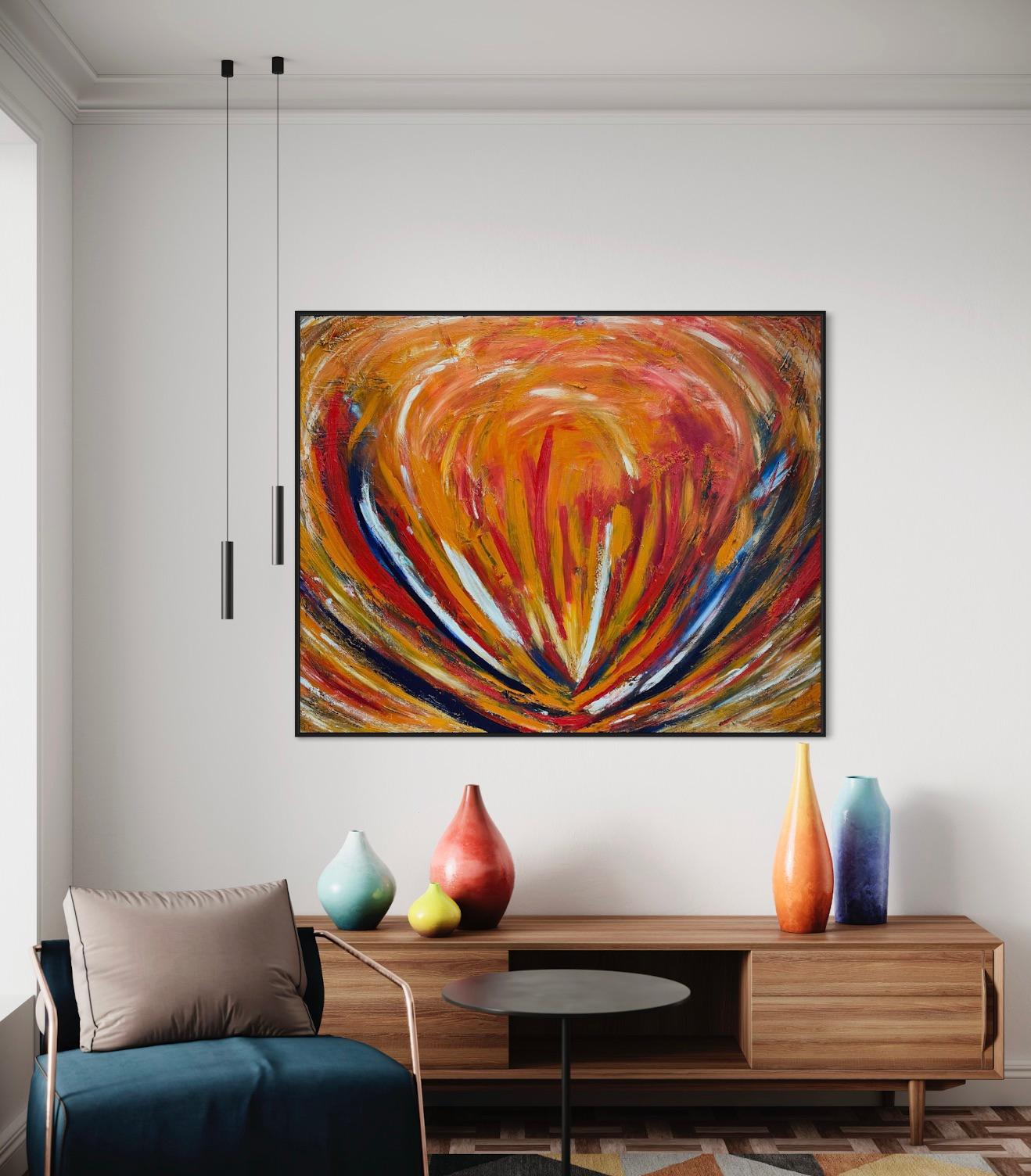'Lotus' by Kristy Chettle - Bright Textured Abstract Lotus Flower Painting For Sale 1