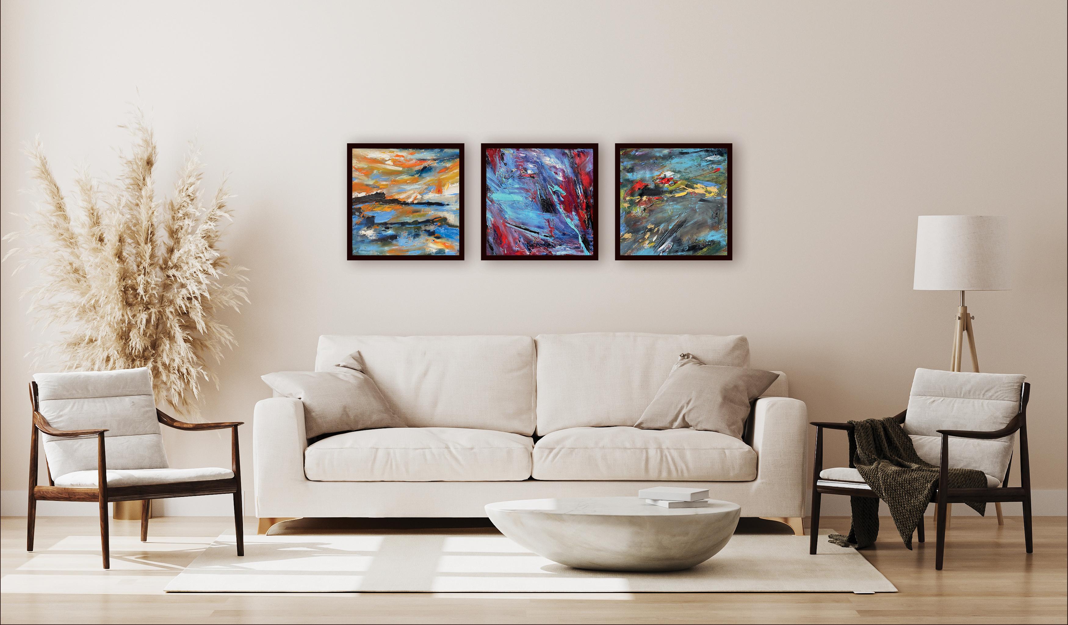 Buntes abstrakt-expressionistisches Triptychon „Love, Monterey“ von Kristy Chettle im Angebot 1