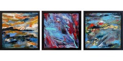"Love, Monterey" por Kristy Chettle - Azul, Naranja, Rojo Tríptico Moderno Abstracto