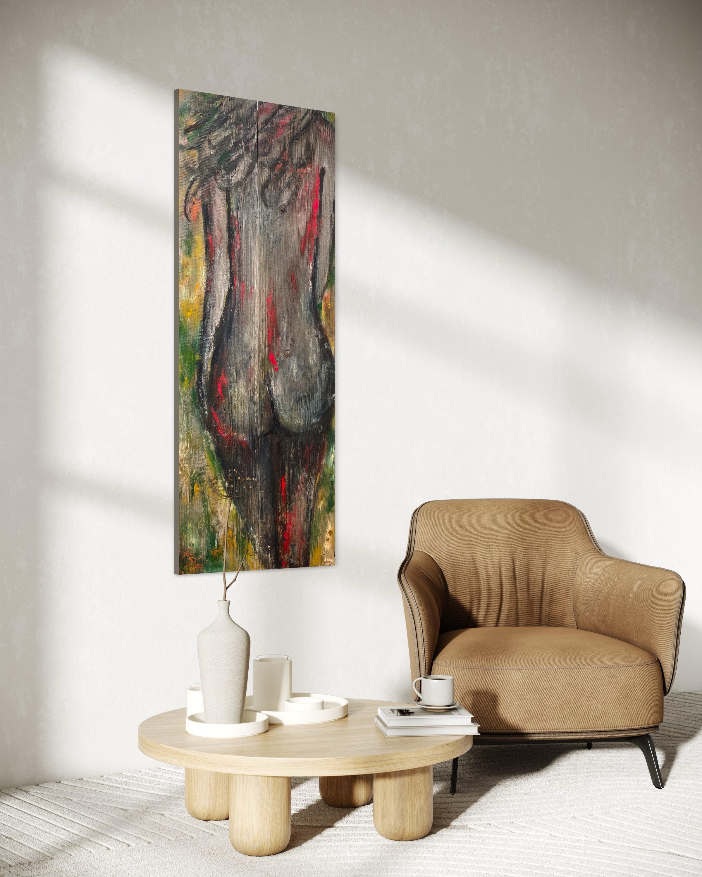 'Ooh La La' - Contemporary Figurative Nude Woman - Black, Red, and Earth Tone For Sale 3