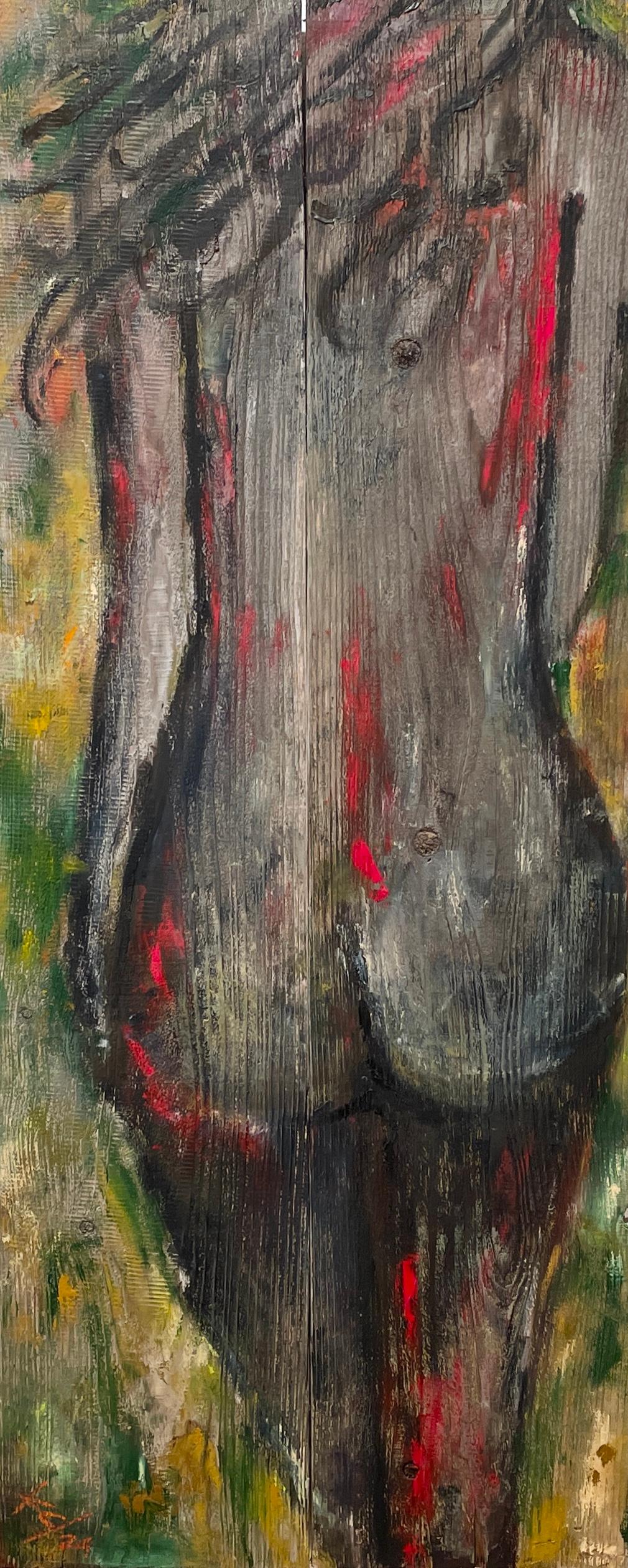 Figurative Painting Kristy Chettle - Ooh La La' - Femme nue figurative - Peinture à l'huile contemporaine sur Wood