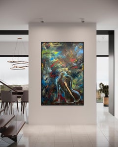 "Her Universe" by Kristy Chettle - Green, Black, White, and Red Figurative Art