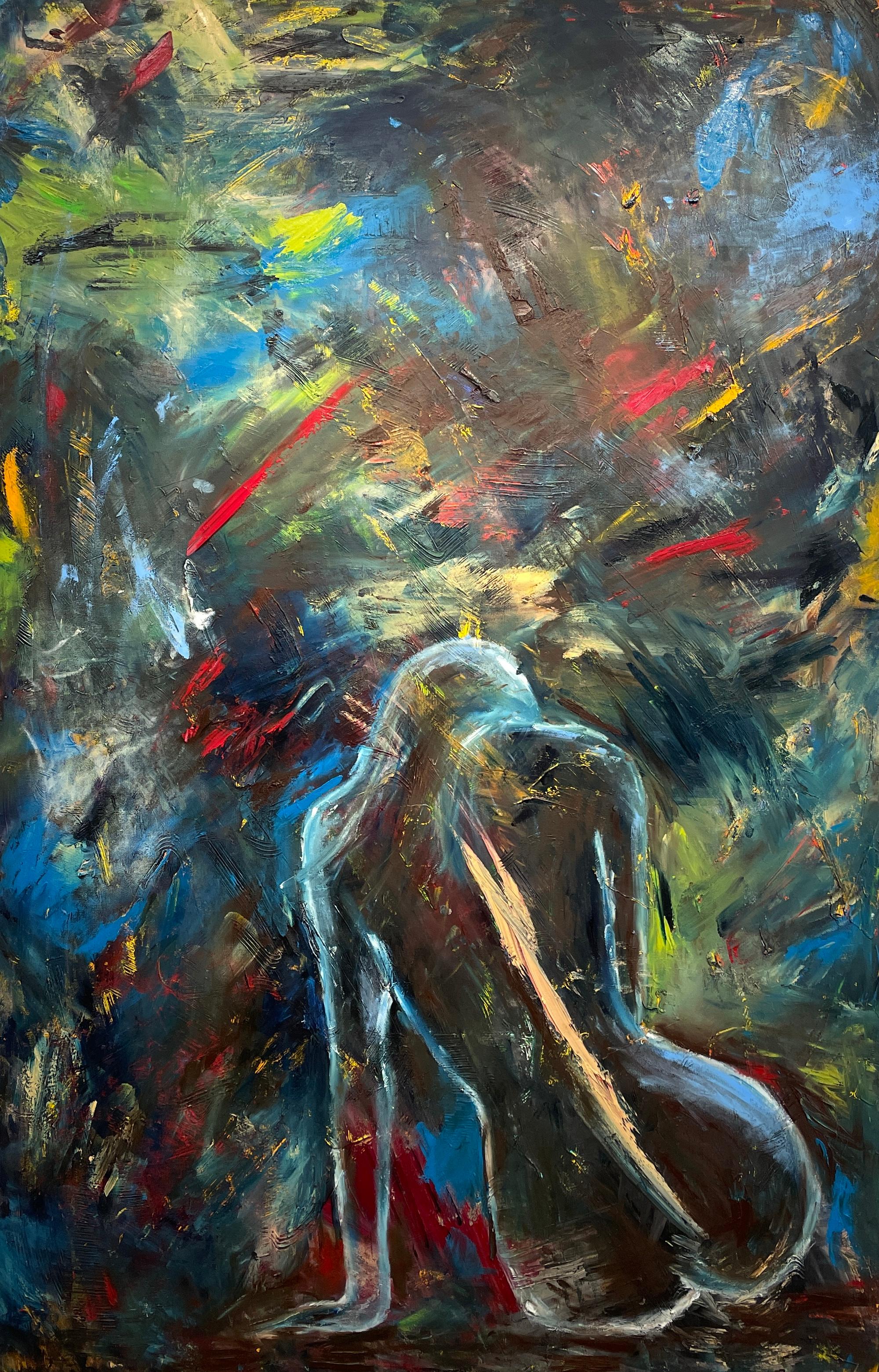 "Su Universo" de Kristy Chettle - Arte Figurativo Verde, Negro, Blanco y Rojo