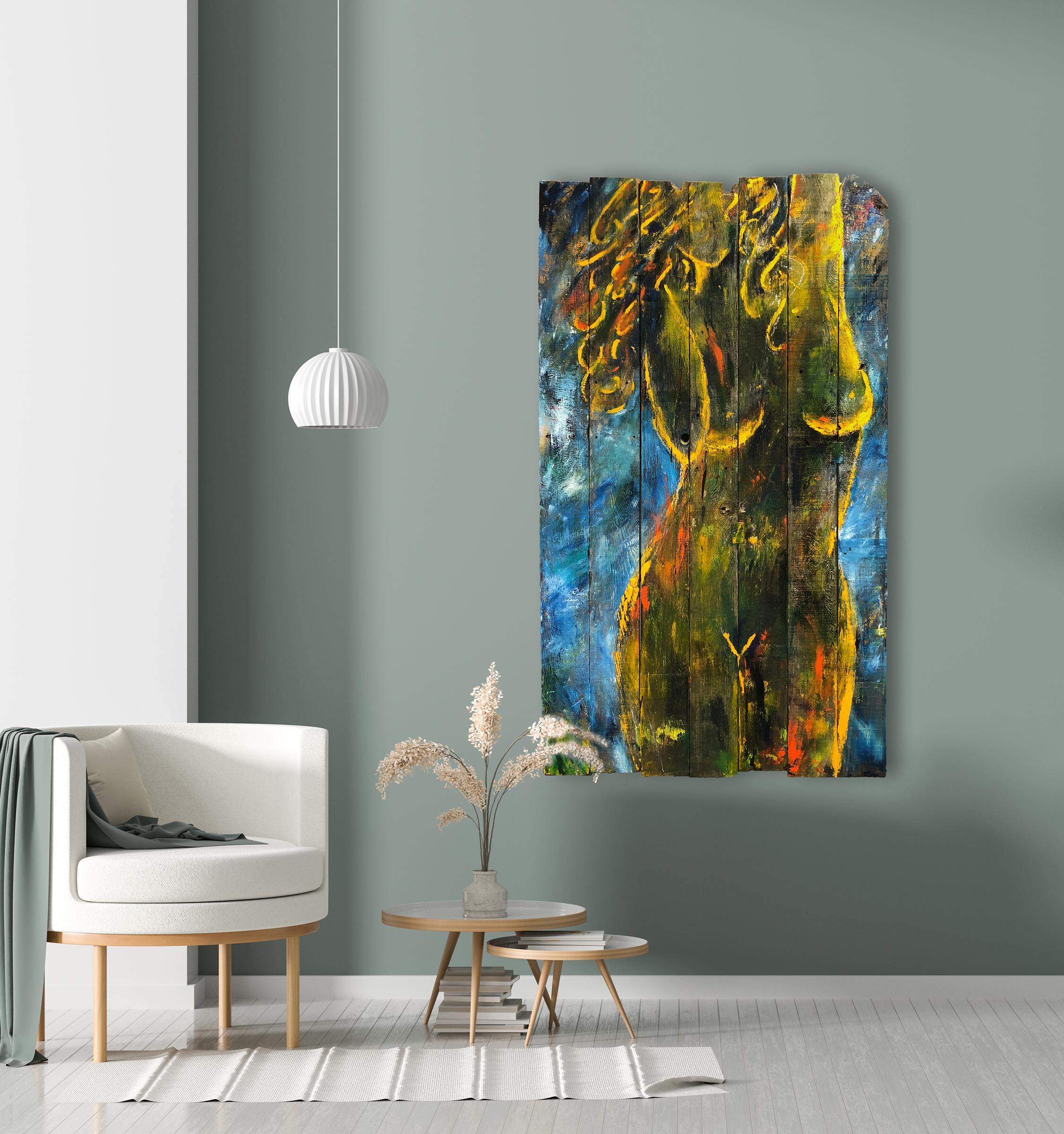 Kristy Chettle - 'Tina' Nude Women Figurative Contemporary Oil On Wood 73" x 41" by Kristy For